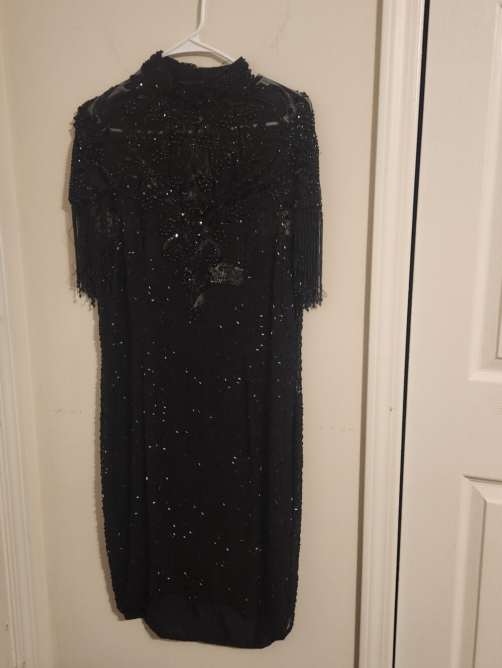 Nite Vintage 100% Silk Black Beaded Gatsby Style Dress Size 14